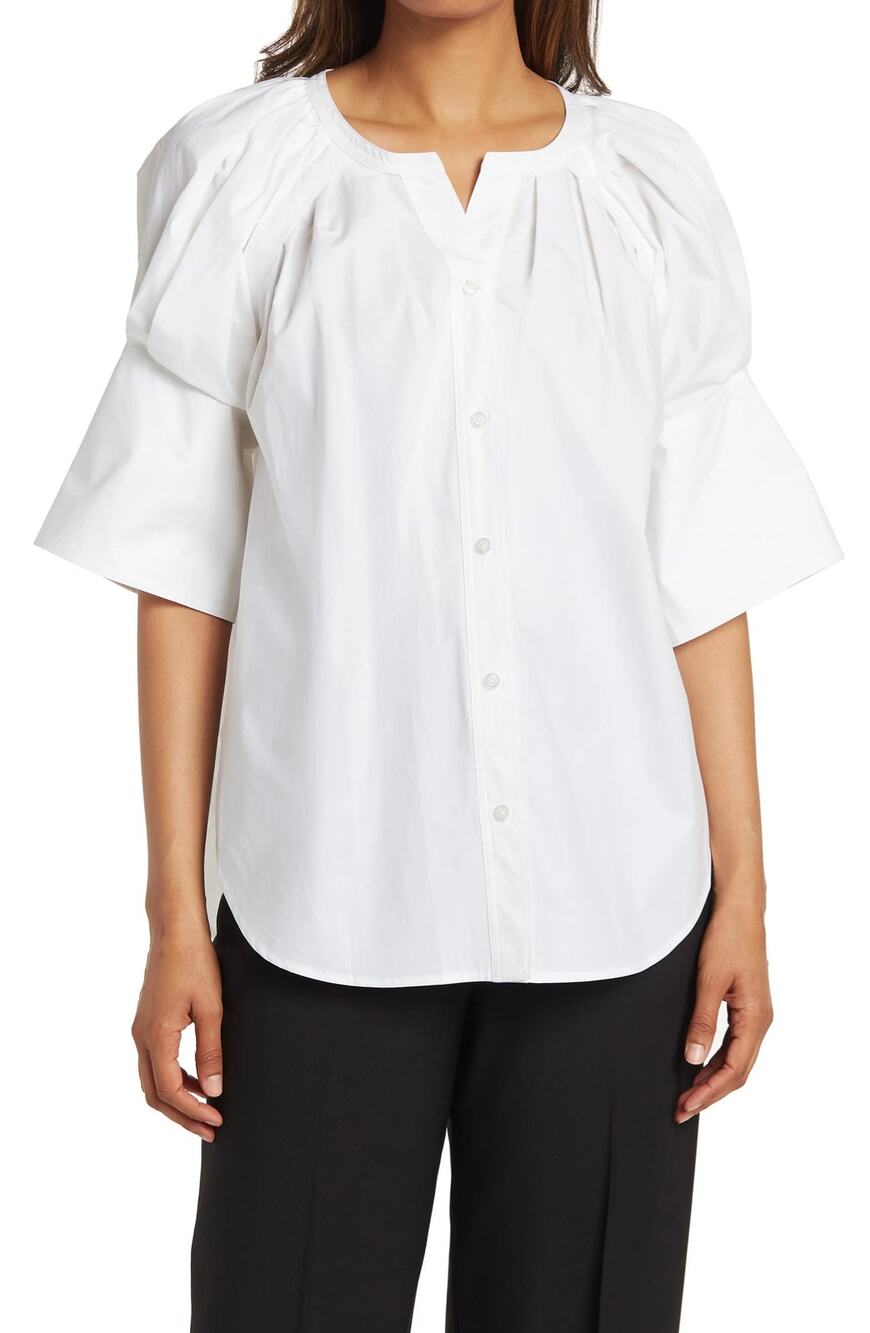 A.L.C. Chloe White Peasant Boxy Button Tunic Cotton Minimalist Lagenlook size 2